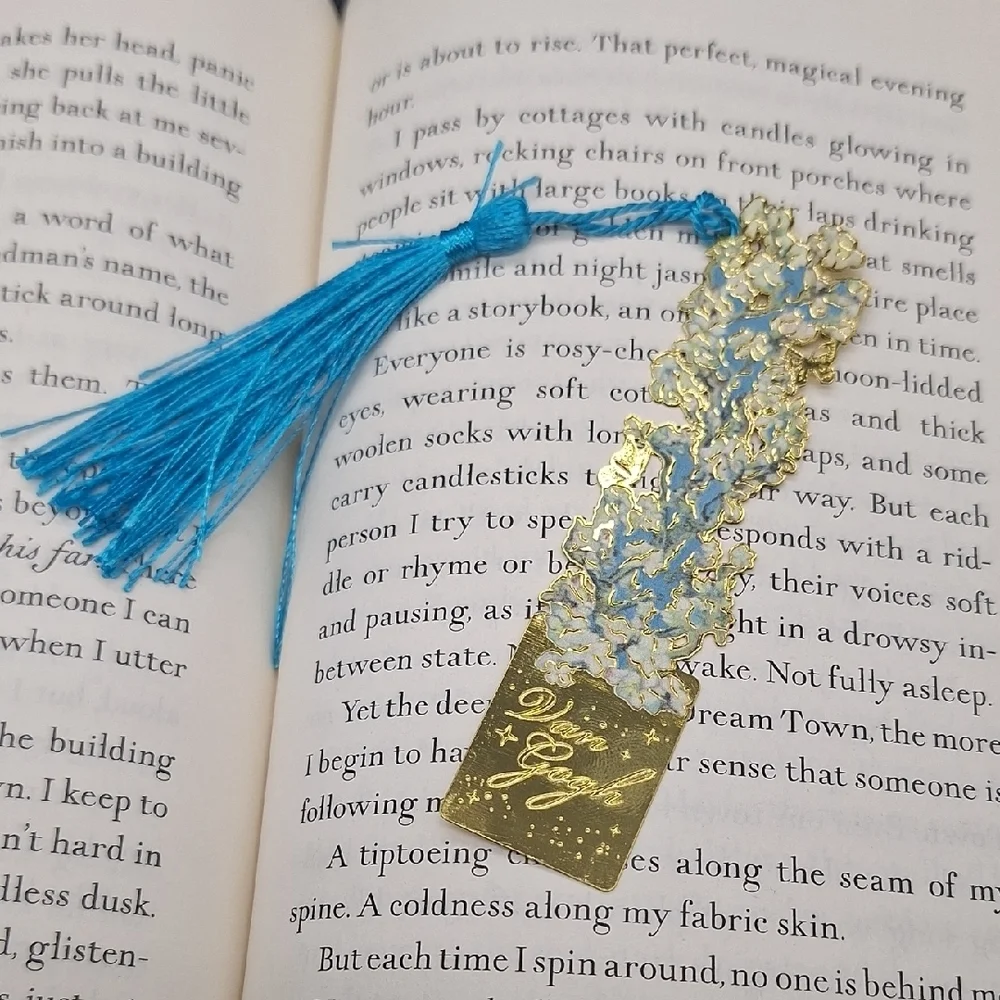 3/$15 Van Gogh Metal Gold and Blue Bookmark with Tassel - Picture 1 of 2